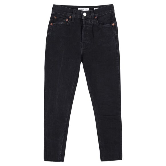 Re/Done Raw Hem Slim-Fit Jeans in Black Cotton Denim